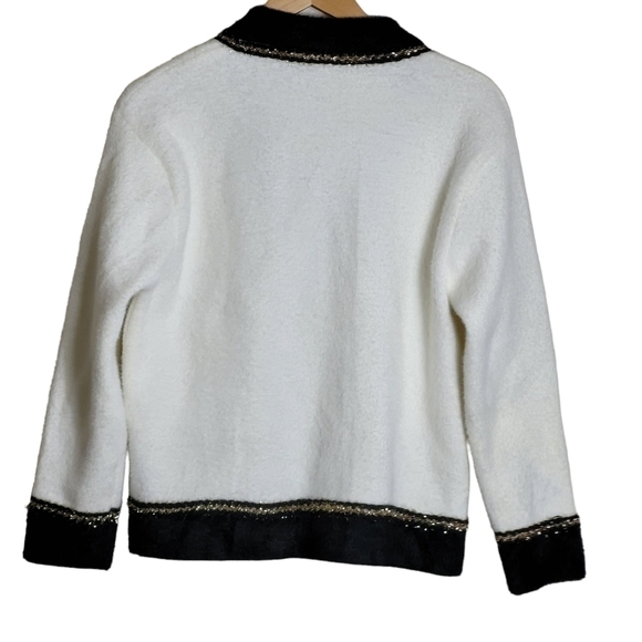 CONTRAST SHIMMER FRINGE FUZZY KNIT CARDIGAN IN WHITE - Picture 8 of 11